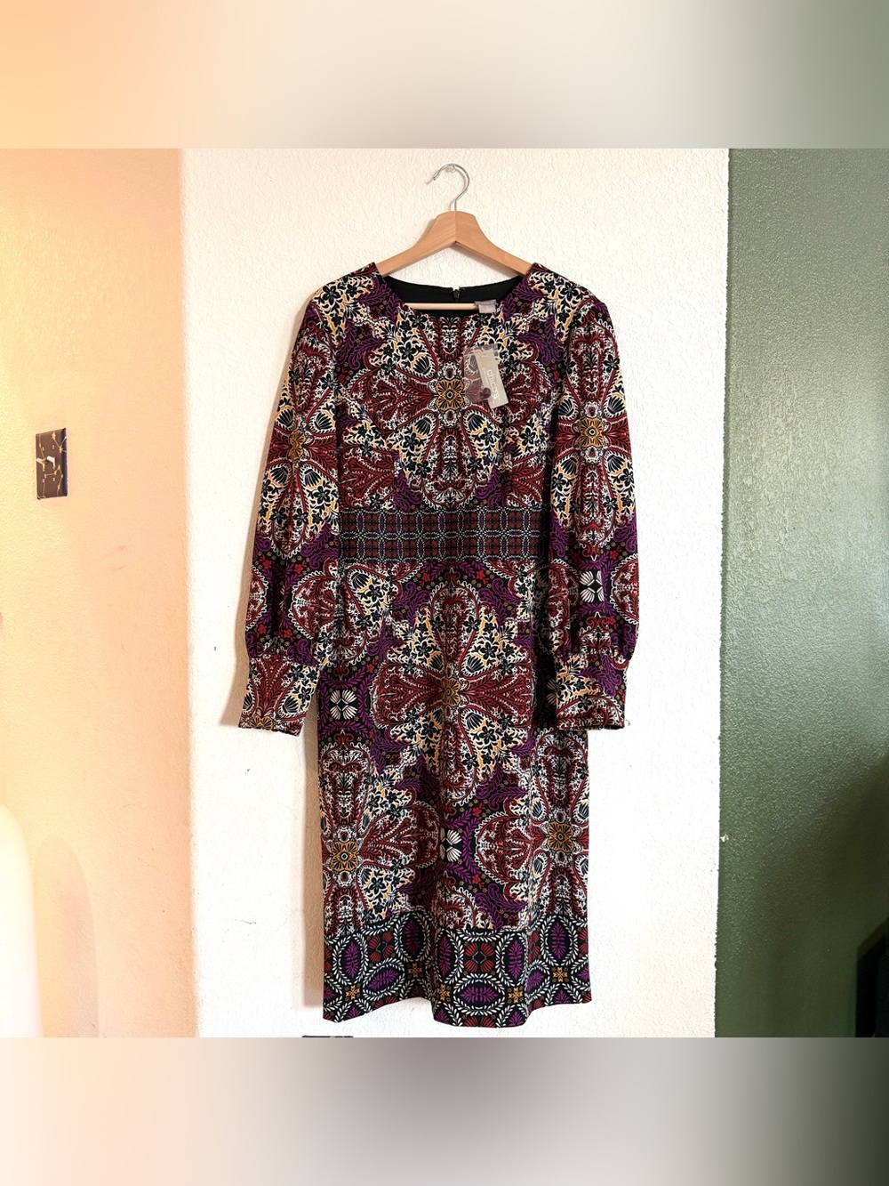NWT Chicos Womens Dress Sheath Medallion Print Below the Knee Size 12/14